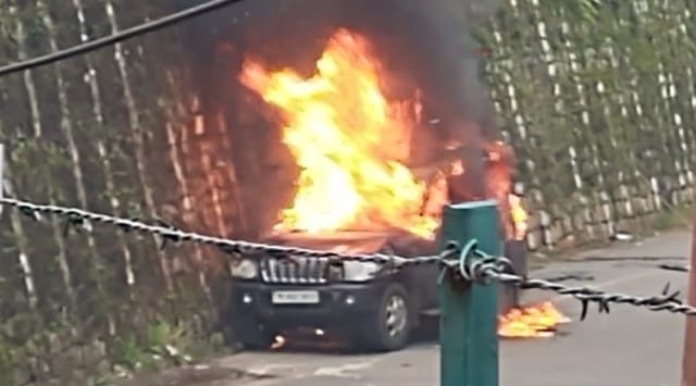 Meanwhile, pictures of damaged vehicles, including a black SUV set ablaze by unknown miscreants, as well as videos of stone-pelting by masked men dressed in black, have been circulating on social media. (File)