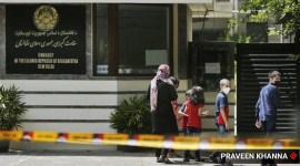 Afghanistan Embassy Outside Afghanistan embassy in Delhi, fear and uncertainty: ‘Fled from Taliban 5 years ago, we know what they can do’