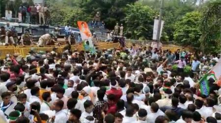 The protest in Bhopal was part of an agitation across 52 districts. (Screen grab of the protest Twitter/@Scribbly_Scribe)