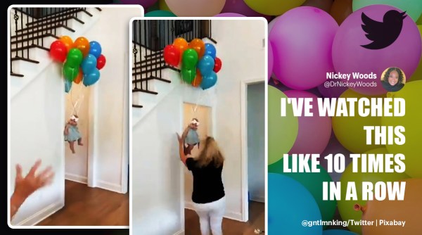 Grandma reaction baby floating balloons, flying baby viral video, flying baby trending, balloon prank, twitter reactions, indian express, indian express news