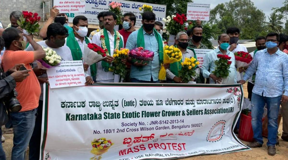Bengaluru florist protest, bengaluru flower sellers, Bengaluru flower farmers, bengaluru news, indian express