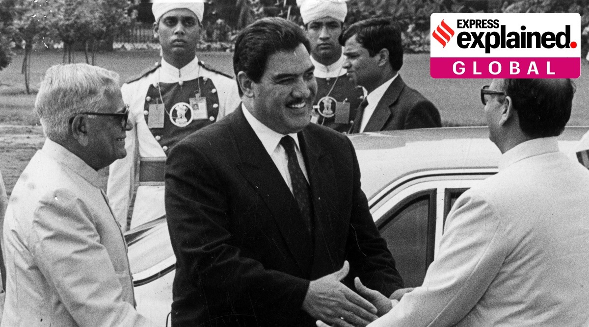 President R Venkataraman receiving former president of Afghanistan, Dr Najibullah on his arrival in India. (Express archive photo)