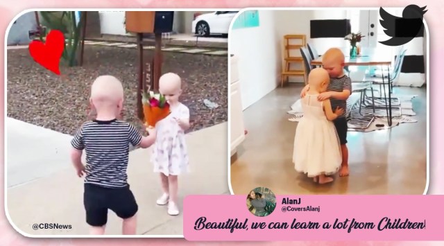 children battling cancer together reunited viral video, 3 year old cancer children reunite, heartwarming viral clip. children, happy children, trending, indian express, indian express news
