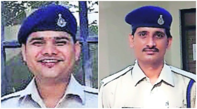 Constables Pushpendra Yadav (Left) and Radharaman Tripathi set up the WhatsApp group in Gwalior in 2017. (Express )