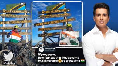 sonu sood, sonu sood pandemic work, mountaineer climbs mt kilimanjaro sonu sood, cyclist dedicate summit to sonu sood, entertainment news, indian express