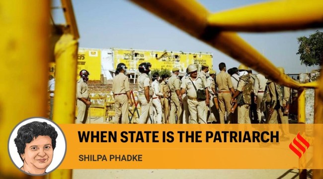 Security at Hathras village. (Express file photo: Praveen Khanna)