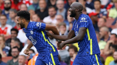 Chelsea's Romelu Lukaku celebrates scoring their first goal with Reece James (Source: Reuters)