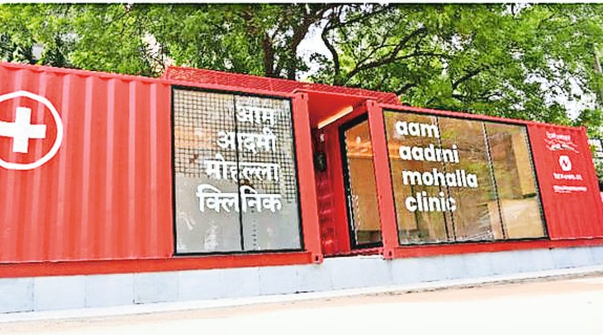 The new clinic coming up in Shakur Basti is made from a red shipping container, has modular interiors, and is narrower than the previous designs. (Express)