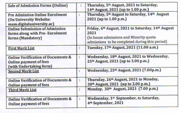 mumbai university ug admissions online application schedule