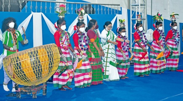 CM Mamata Banerjee at a programme to mark International Tribal Day in Jhargram on Monday. (Source: CMO)