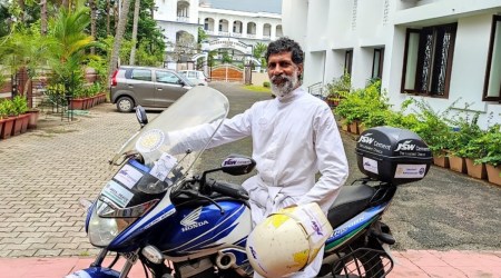 Father Prasant Palakkappillil, a Catholic priest and former principal of the Sacred Heart College in Thevara in Kochi, Kerala, is off on a solo bike trip across India. (Photo: Facebook)