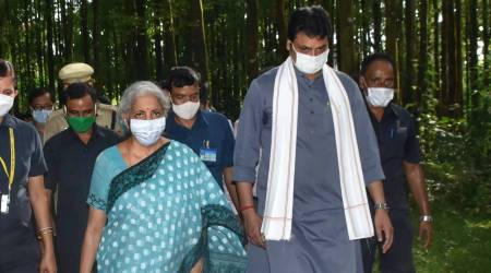 Union Finance Minister Nirmala Sitharaman visits Government of Tripura Forest Department, in Agartala, Friday, August 27, 2021. (PTI Photo)