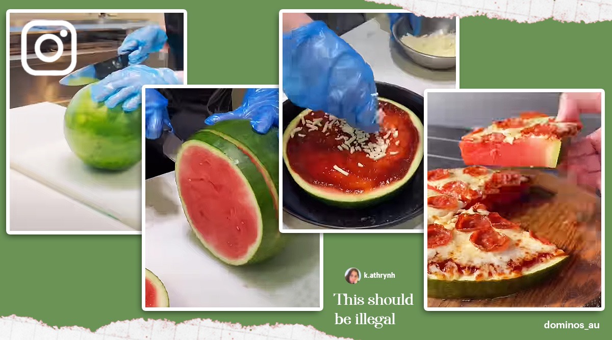 watermelon pizza viral video, watermelon pizza viral video funny video, pizza, dominoes pizza, domino pizza twitterreactions, indian express, indian express news