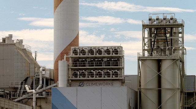 File photo of a facility for capturing CO2 from air of Swiss Climeworks AG in Hinwil, Switzerland. (Reuters)
