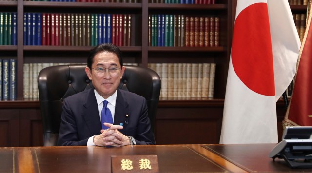 Fumio Kishida poses for a portrait picture following his press conference at the headquarters of the Liberal Democratic Party after he was elected as party president in Tokyo.  (AP/File)