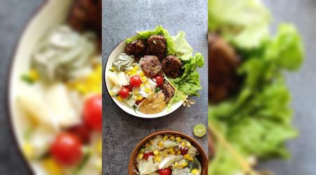 healthy eating, healthy recipes, millet recipes, millets, health benefits of millets, browntop millet, browntop millet kebab bowl with pomelo salad, indian express news