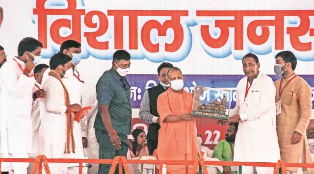 UP CM Adityanath at a rally in Dadri on Wednesday. (PTI)