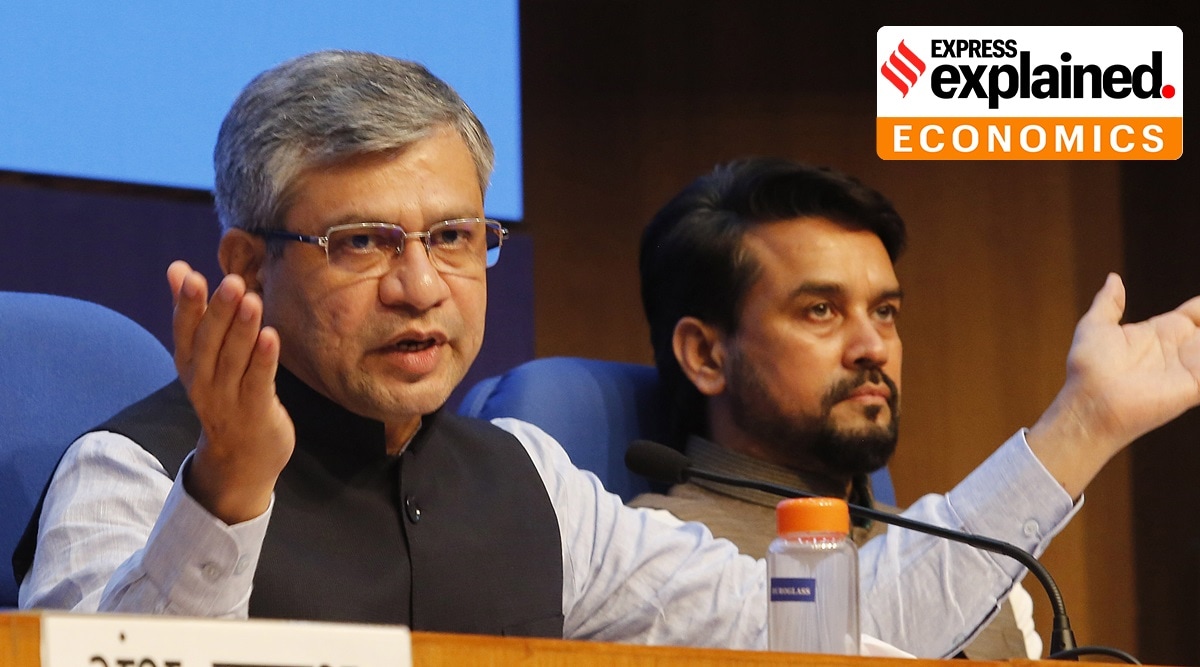 Union Ministers Ashwini Vaishnaw, Anurag Thakur brief the press. (Express Photo: Anil Sharma)
