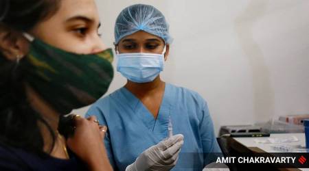 Beneficiaries at D.Y.Patil Hospital in Navi Mumbai for Sputnik Vaccination. (Express Photo by Amit Chakravarty)