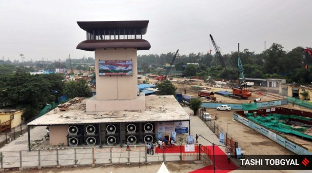 An Aerial view of the Smog Tower near Anand Vihar metro station in New Delhi. 