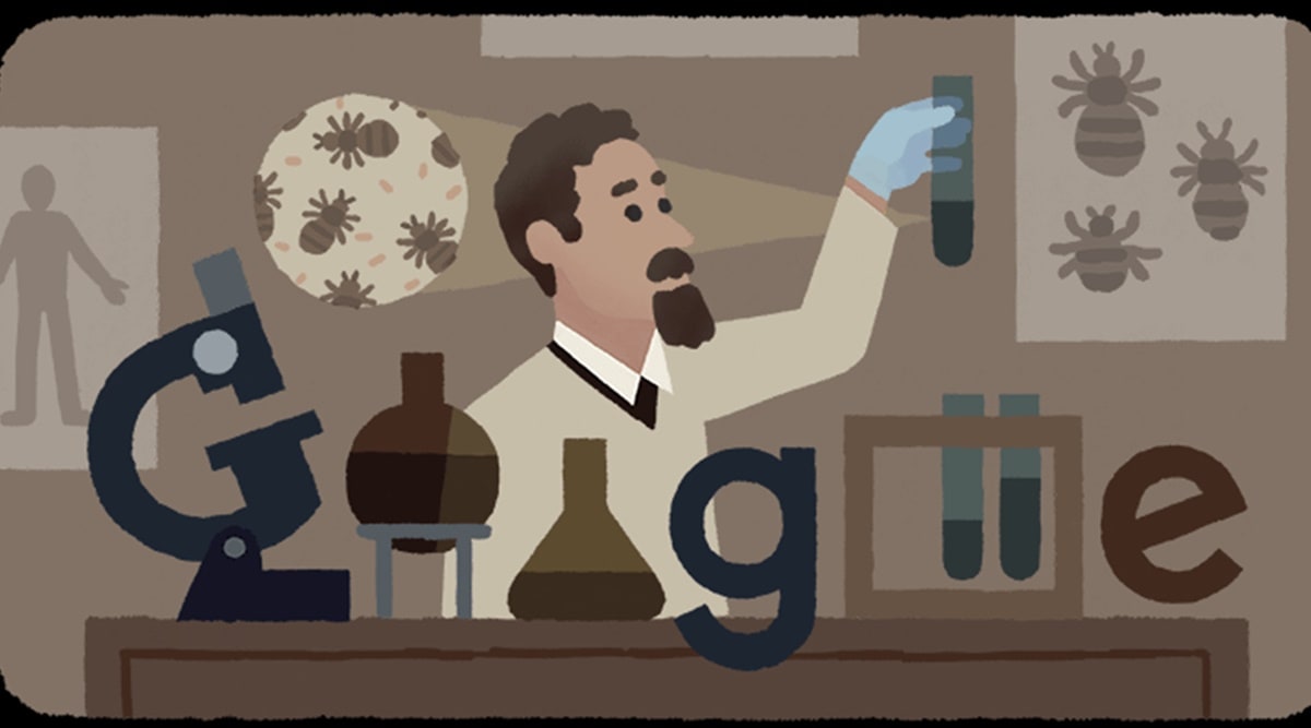 The doodle shows Weigl holding a test tube in his gloved hands. (Source: Google doodle)