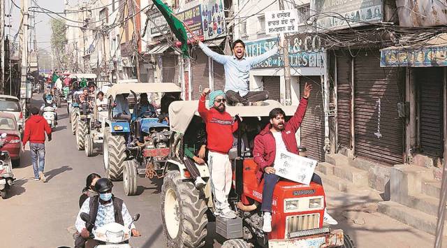 Mumbai Youth Congress has organised a symbolic tractor protest against the farm to mark the Bharat bandh at Kherwadi signal in Bandra East. (Representational/Express photo by Gurmeet Singh)