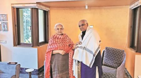 Chief Minister Bhupendra Patel visits Uttar Pradesh Governor Anandiben Patel. (Express)