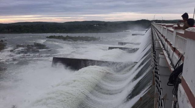 Water is discharged from the Shetrunji dam in Bhavnagar on Thursday. (Photo: Gujarat state irrigation department )