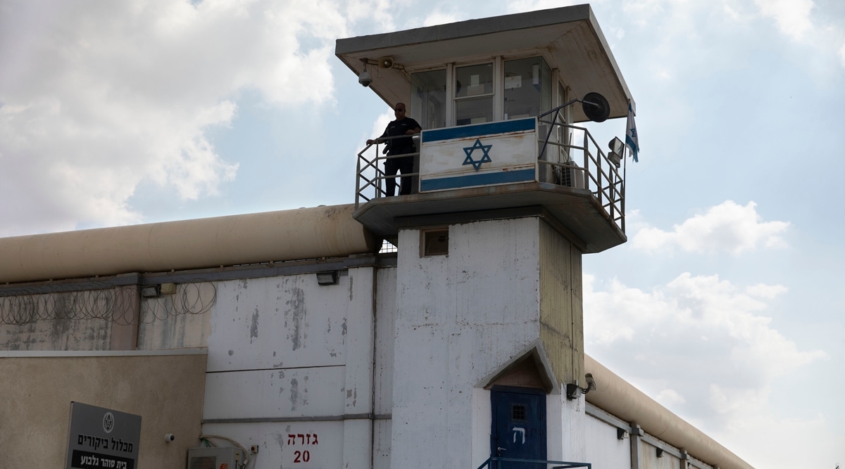 A prison guard stands at the Gilboa prison in northern Israel, Monday, Sept. 6, 2021. (AP)