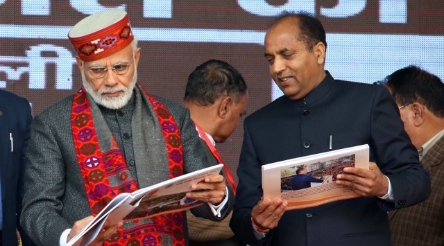 PM Modi alongwith Himachal Pradesh Chief Minister Jairam Thakur. (Express file photo by Kamleshwar Singh)