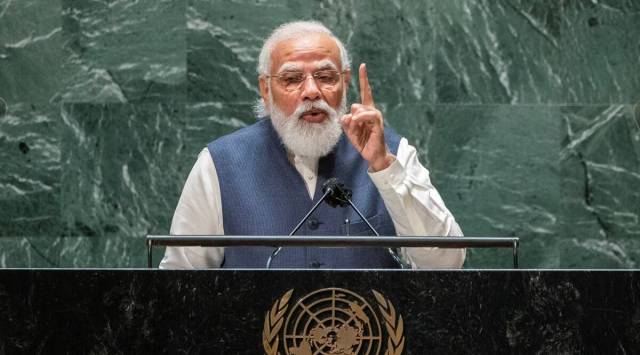 Prime Minister Narendra Modi addresses the 76th Session of the UN General Assembly in New York City on Saturday. (Reuters)