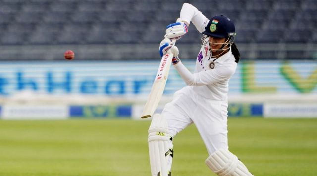Mandhana headlined a rain-hit opening day with a career-best knock which had elegance written all over it as the Indian women's cricket team finished on 132 for 1 (Twitter)