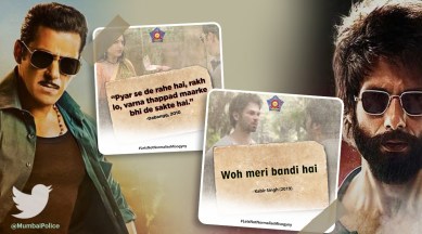 Mumbai police, mumbai police tweets Bollywood dialogues misogyny , mumbai police Misogyny tweet, dabang, kabir sing, bollywood misogyny, trending, indian express, indian express news