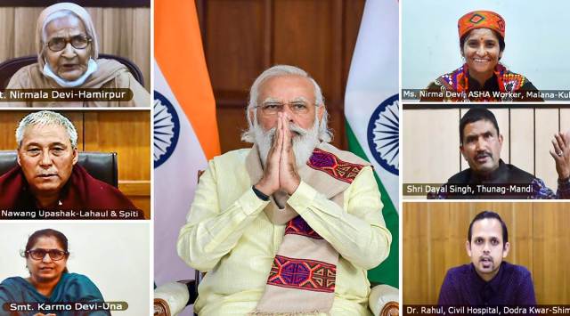 Prime Minister Narendra Modi interacts with healthcare workers in Himachal Pradesh. (PTI /File)