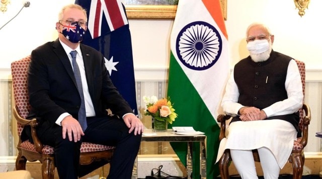 Prime Minister Narendra Modi with Australian PM Scott Morrison. (Photo: Twitter/@PMOIndia)