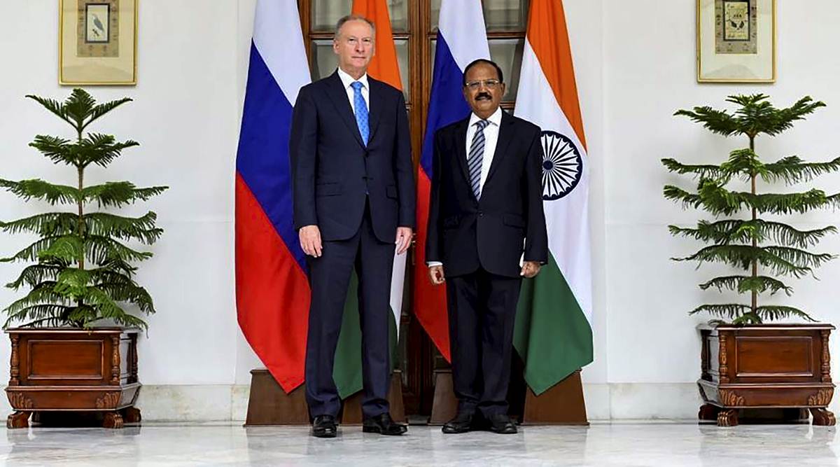 NSA Doval with his Russian counterpart Wednesday. (PTI)