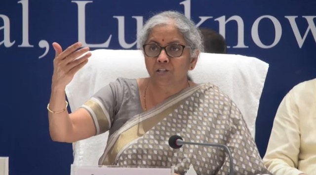 Finance Minister Nirmala Sitharaman during the press briefing. (Twitter/PIB)
