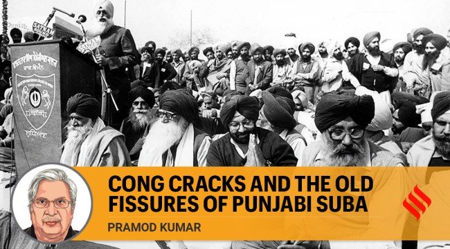 Amarinder Singh, Akali leader Parkash Badal at Tara Singh Memorial College, Ludhiana, in 1983. Tara Singh was among stalwarts of Sikh state demand. (Express Archives)