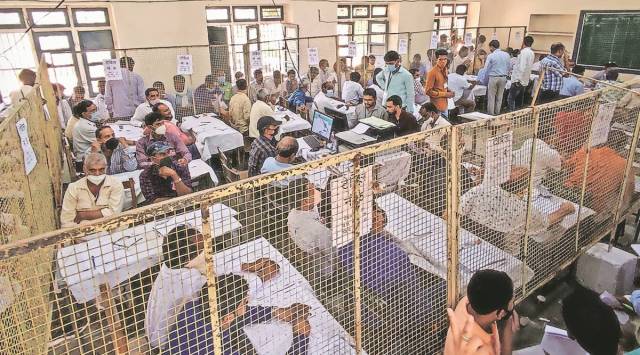 Counting of votes in Jaipur on Saturday. (Express Photo: Rohit Jain Paras)