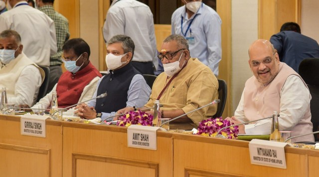 Union Home Minister Amit Shah chairs a high-level meeting with Chief Ministers of ten Naxal-hit states, at Vigyan Bhawan in New Delhi, Sunday, Sep 26, 2021. (PTI)
