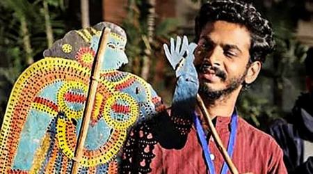 shadow puppetry, shadow puppetry in Kerala, leather puppets, robotics in puppetry, puppetry in Kerala, puppeteer Sajeesh Pulavar, indian express news