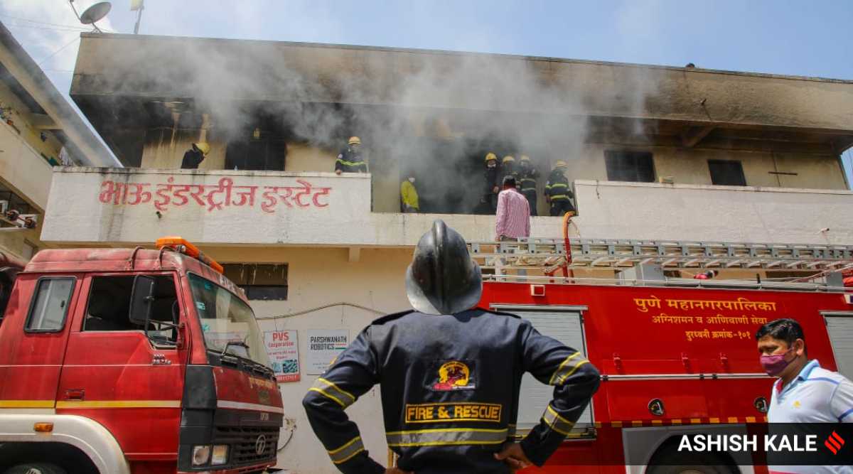The fire was brought under control after an hour-long effort that involved eight fire tenders. (Express photo by Ashish Kale)