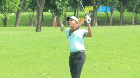 Veer Ahlawat of Gurugram in action during the third and penultimate round of the TATA Steel PGTI Players Championship at Panchkula Golf Club on Friday 