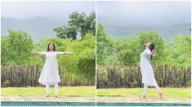 Sushmita Sen dances in the rain on 'Rhythm of Shiva'. (Photo: Sushmita Sen/Instagram)