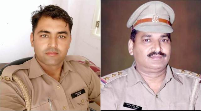 Head Constable Manmohan; (right) Sadar Bazar thana In-Charge Bijendra Pal Rana