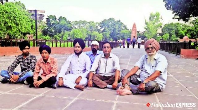 Kin of Jallianwala Bagh martyrs during a protest against the renovated memorial. (Express Photo by Rana Simranjit Singh)