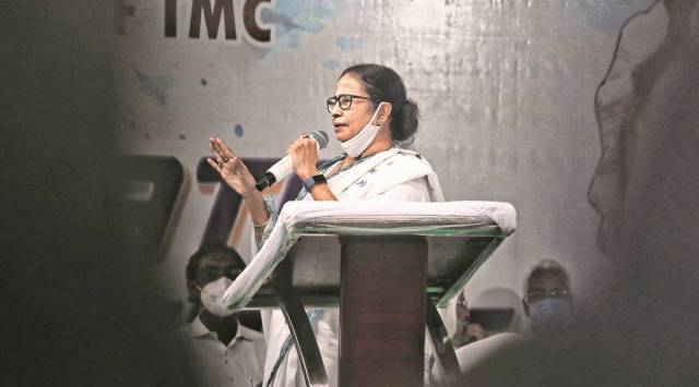 Mamata Banerjee while campaigning for the Bhabanipur bypoll on Friday. (Express Photo: Partha Paul)