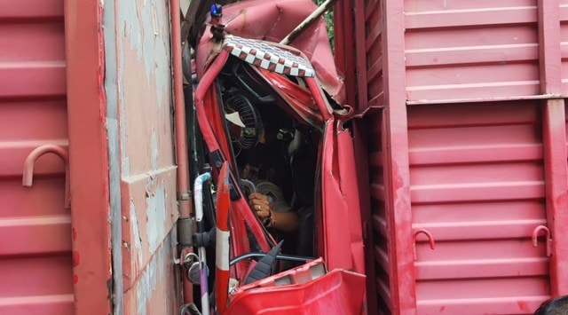 A woman constable named Pupita, who was sitting in one of the trucks, suffered a serious leg injury, the police said.