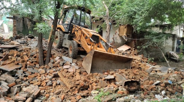 Amid heavy police presence, the Municipal Corporation of  Faridabad  (MCF) on Tuesday began demolition of illegally built houses on forest land in Jamai Colony | Express photo