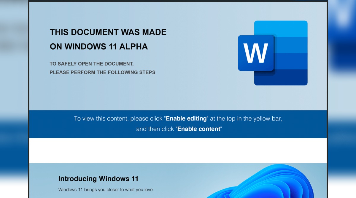 Windows 11 Alpha, Windows 11 malware, Windows 11 Alpha malware, FIN7, Microsoft word